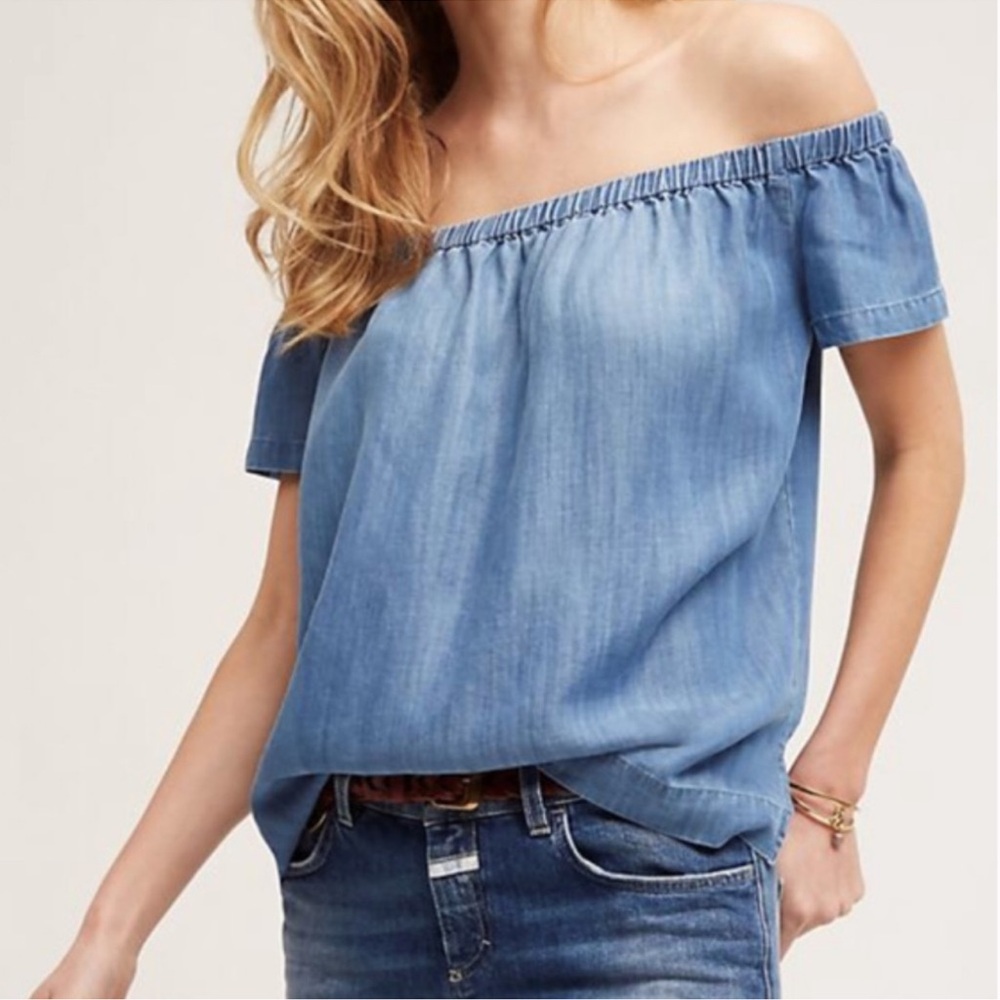 Cloth & Stone Denim Blue Off-Shoulder Top